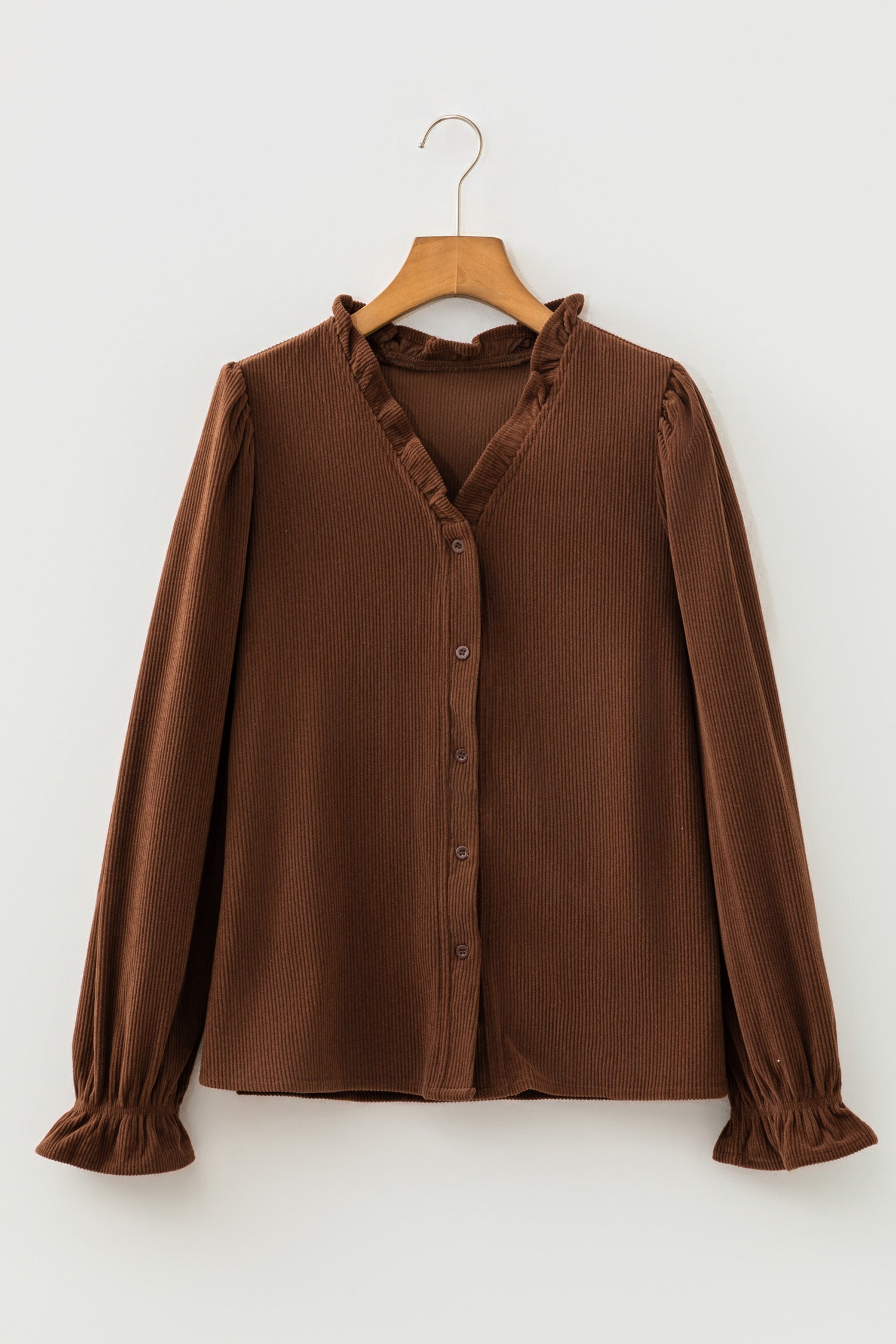 Long-Sleeved Coffee Solid Button Corduroy Shakcet
