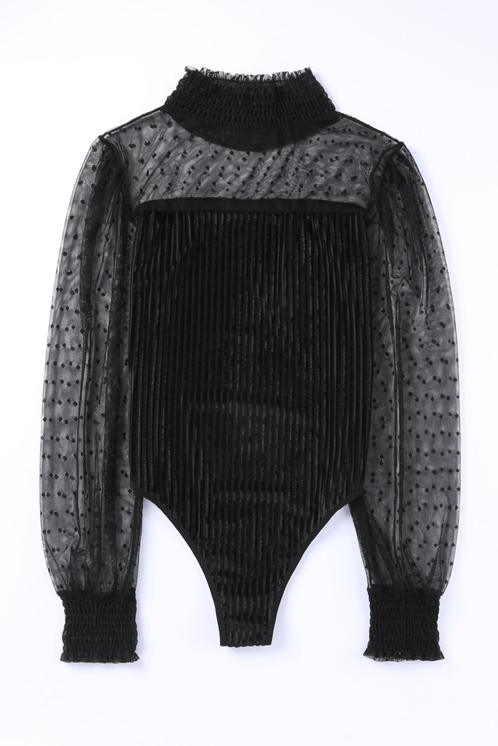 Women's Bodysuit with Velvet Semi-Sheer Dotty Rib-Knitted