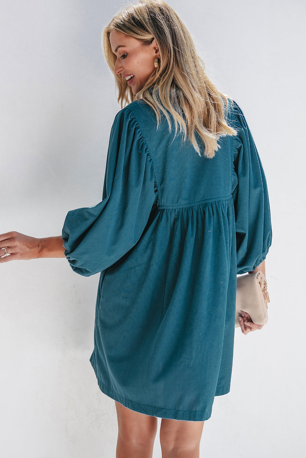 Women's Dress with Bracelet-Length Sleeve Empire-Waist
