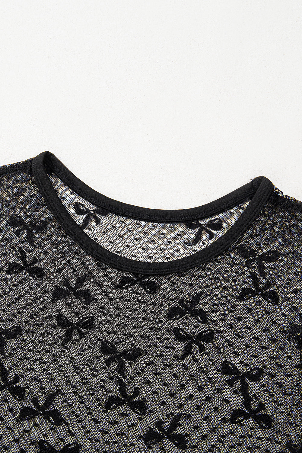 Bow See-through Knot Dotted Mesh Patched Slim Fit Blouse