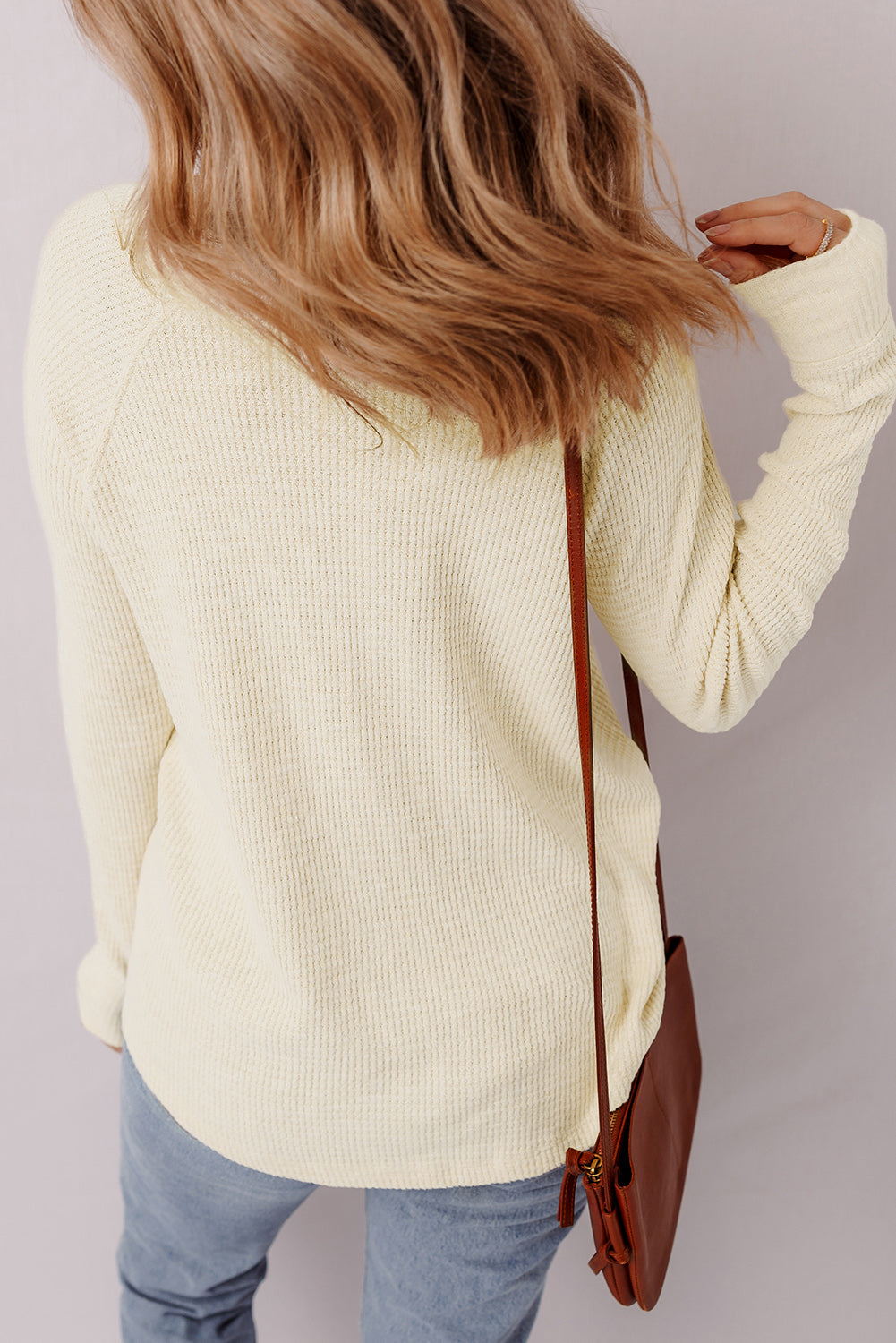 Half Textured Knit Buttons Henley Top