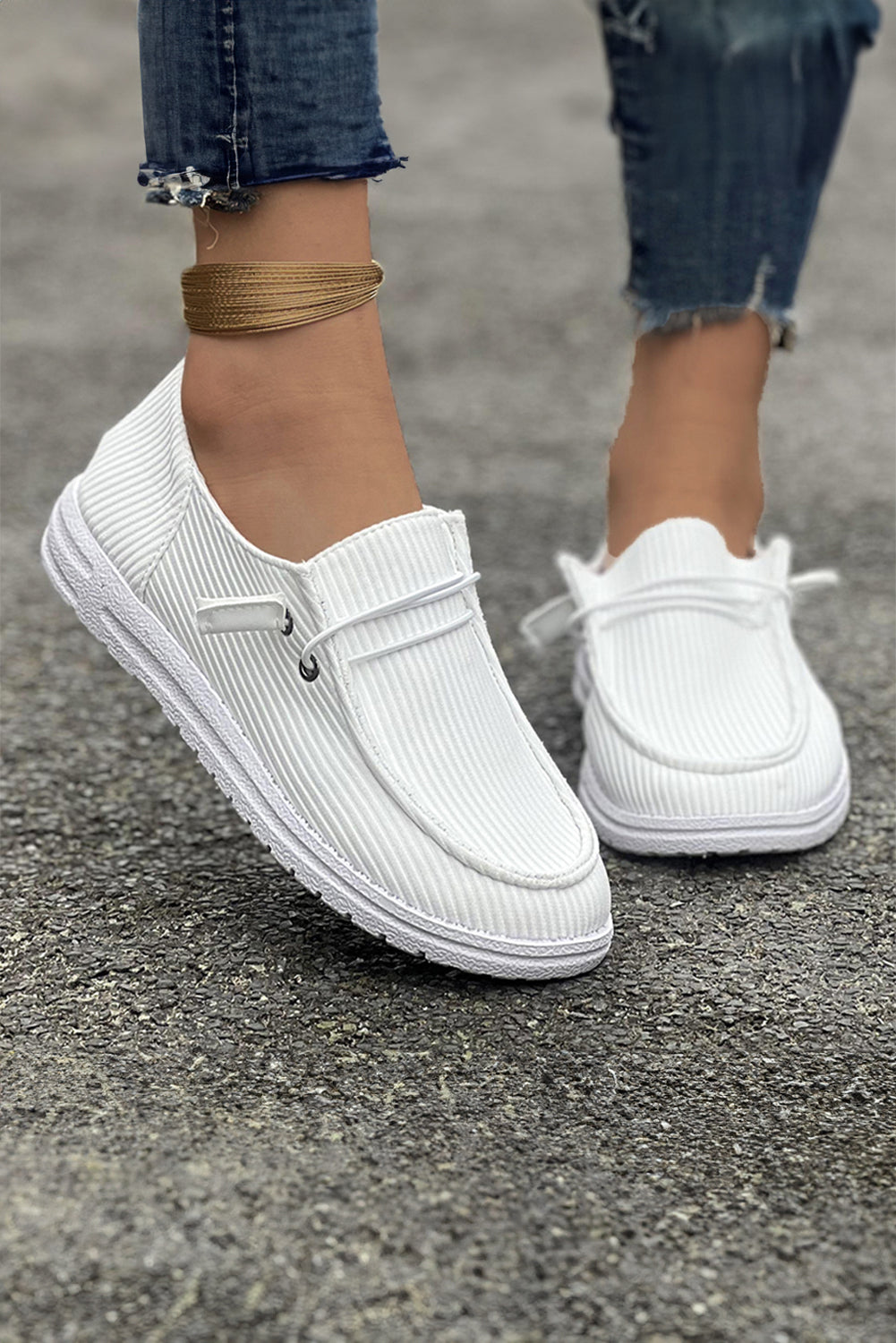 Lace-up Decor Rib-Knit Decor Slip On Shoes
