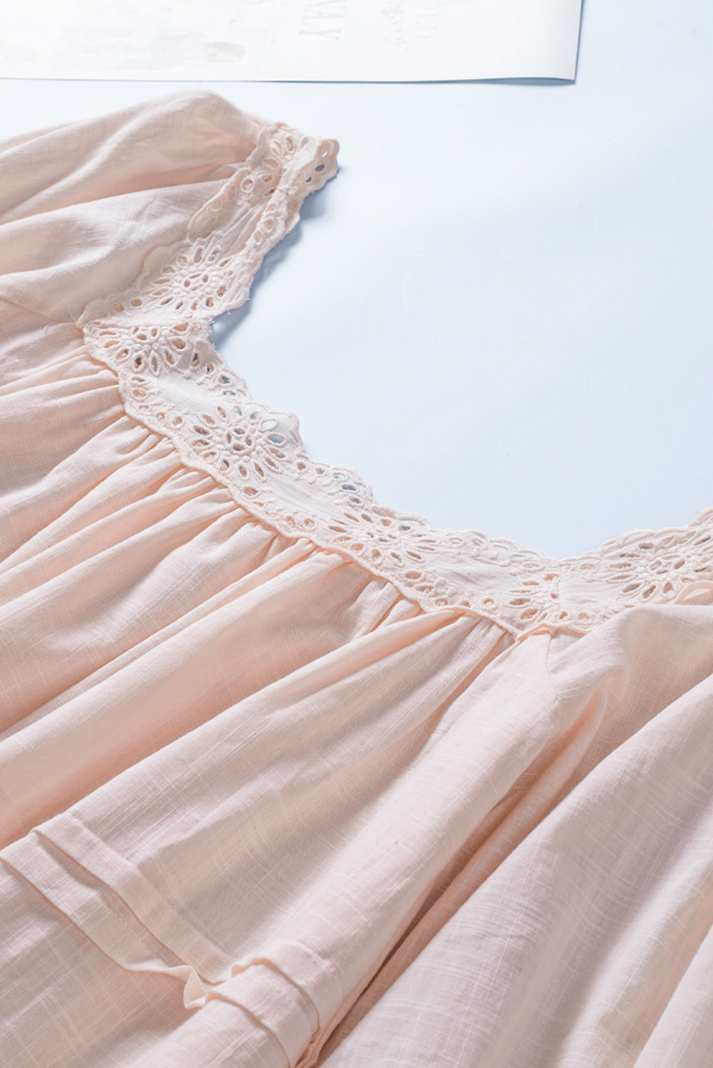 Women's Blouse Featuring Eyelet Babydoll Balloon Sleeve