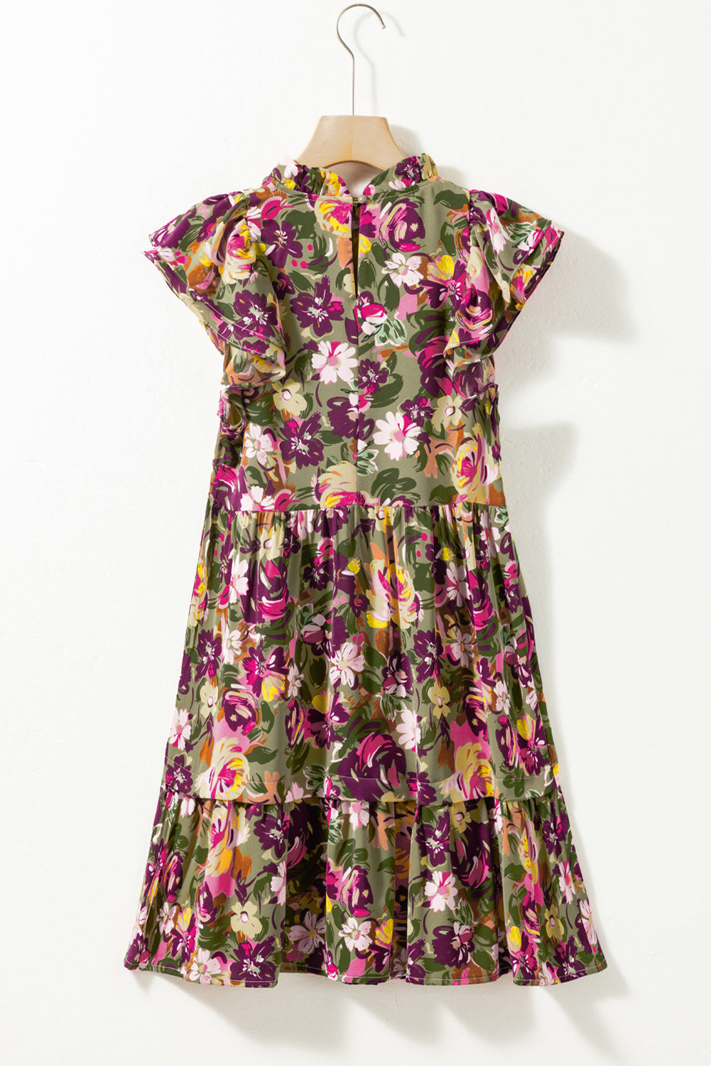 Women's Dresses with Frill-Trimmed Neck Mini Flutter Sleeve