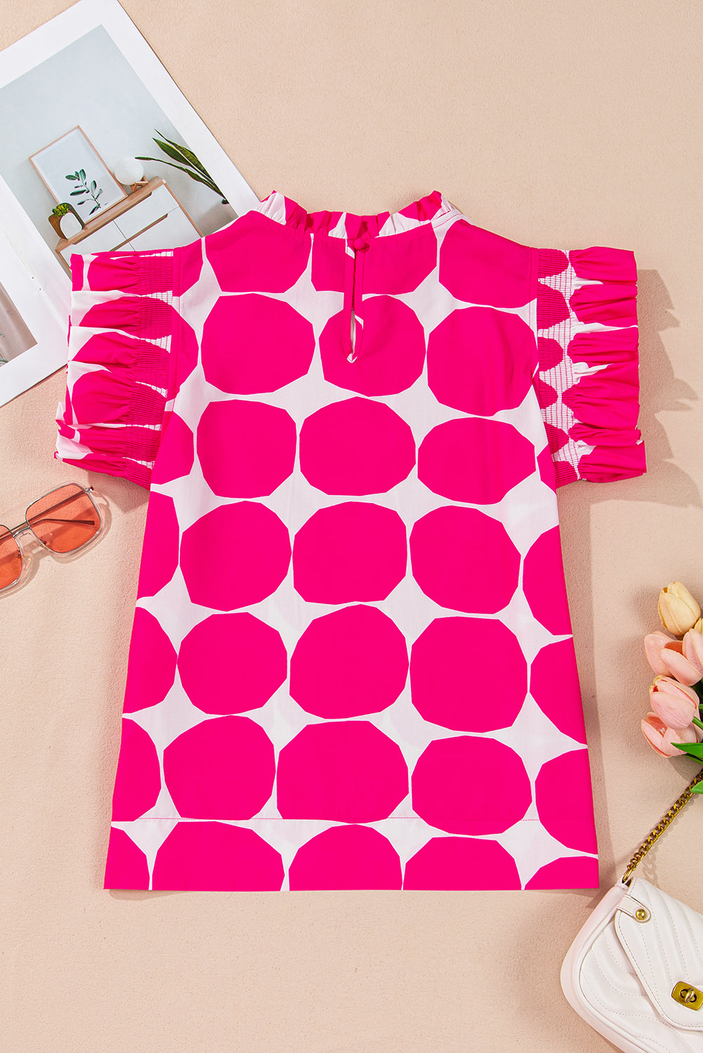 Rose Bubblegum Pattern Flutter Sleeve Top