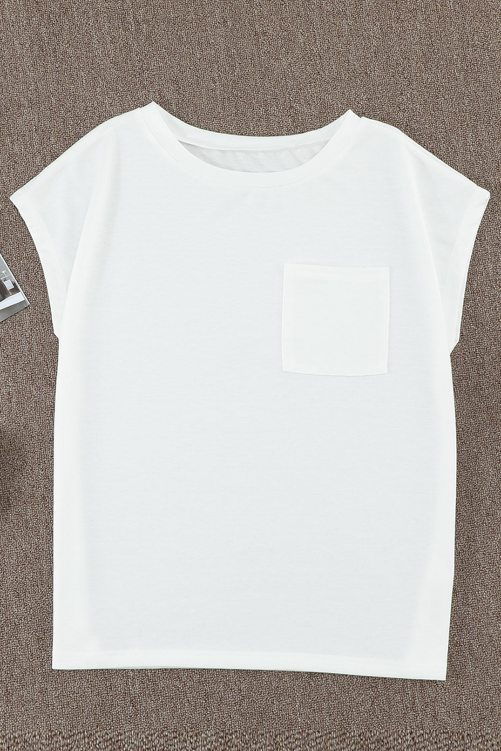 Women's Beige Pocket-Detail Side Slits Short-Sleeve Tee