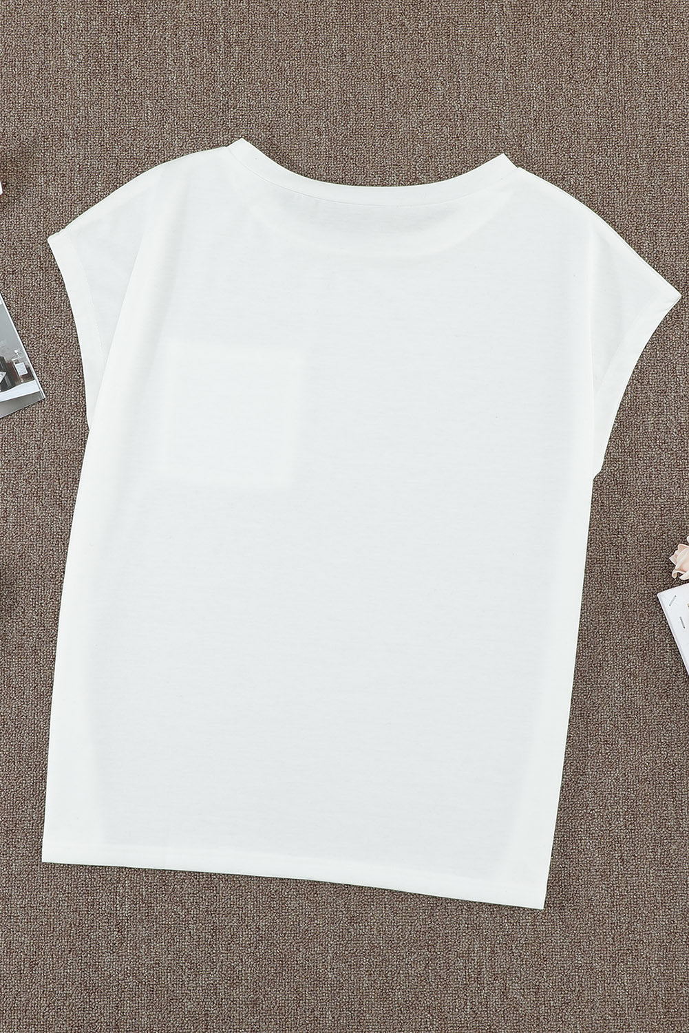Women's Beige Pocket-Detail Side Slits Short-Sleeve Tee