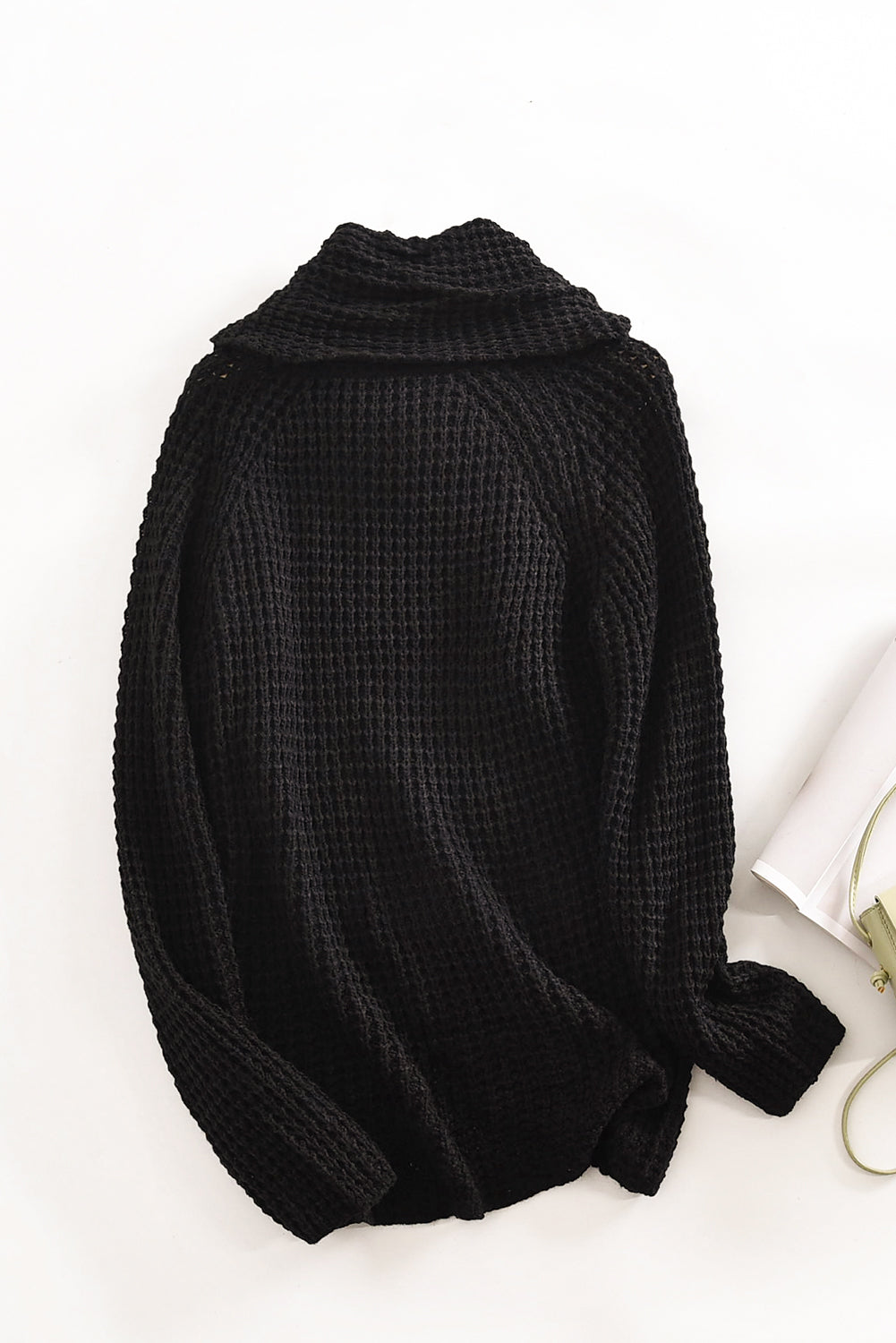 Women's Turtleneck Sweater with Black Button-Front Wrap