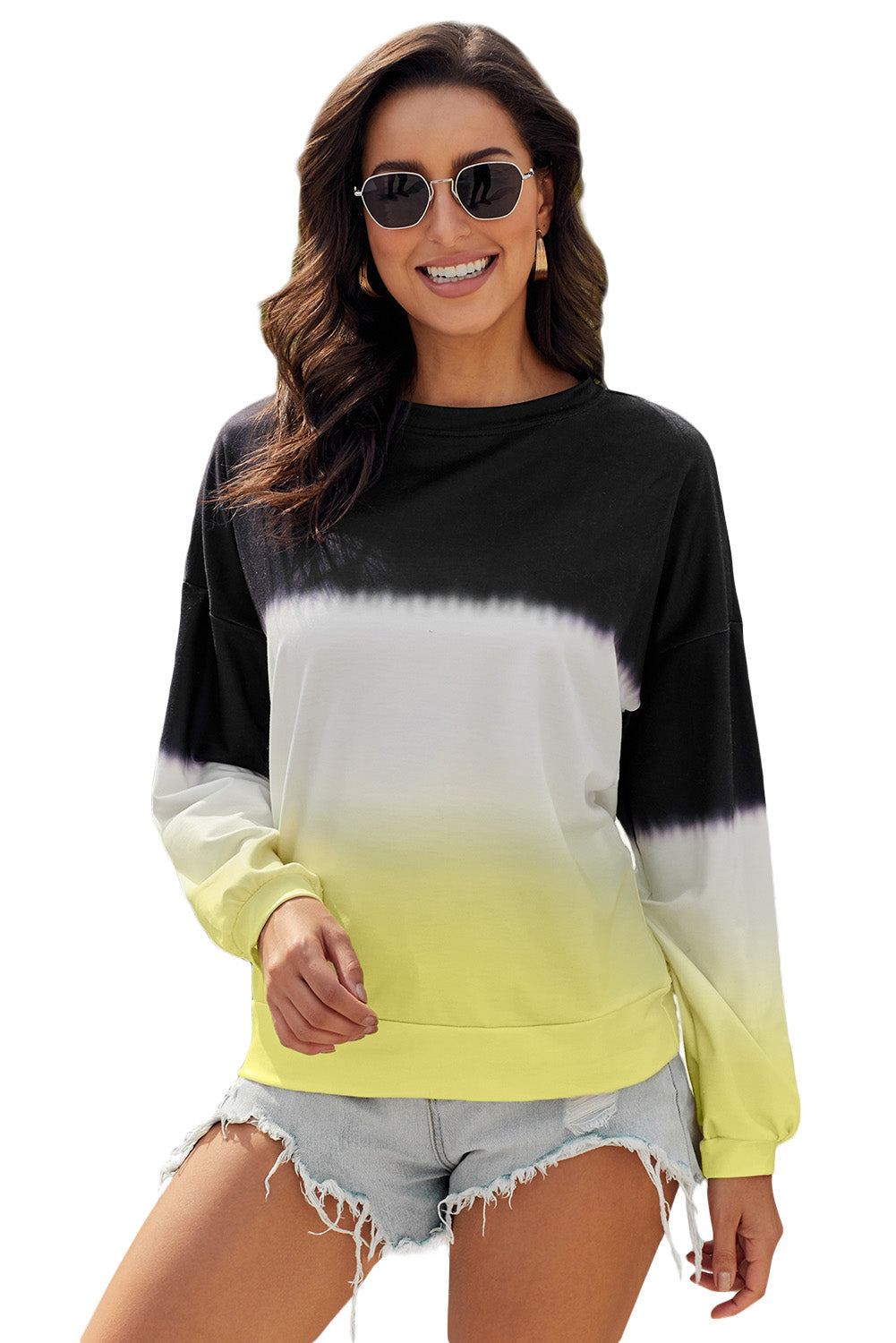 Pullover Sweatshirt for Women Black Color-Block Tie Dye