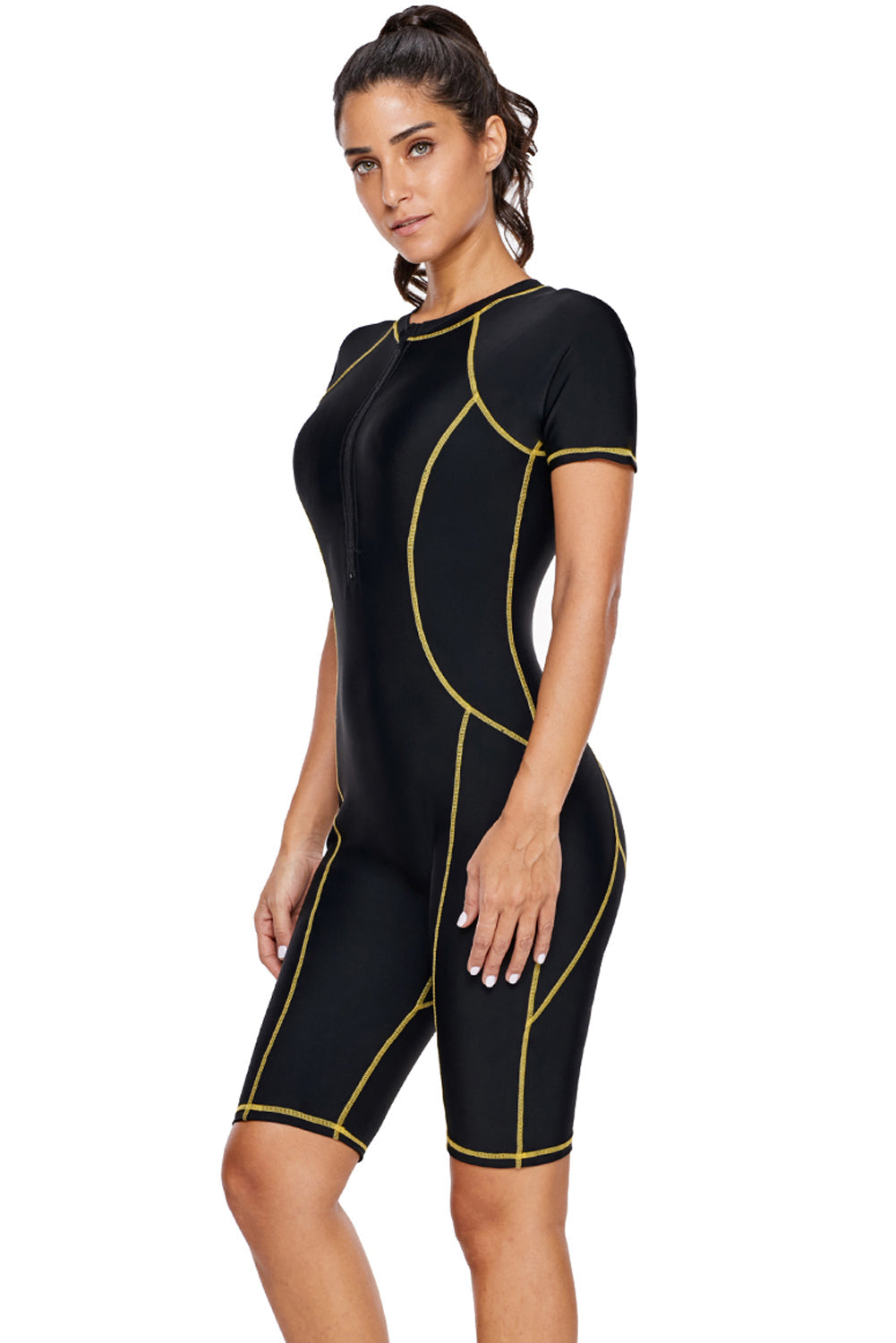 Women's Wetsuit with Black Seam Contoured Zip Front Short-Sleeve One Piece
