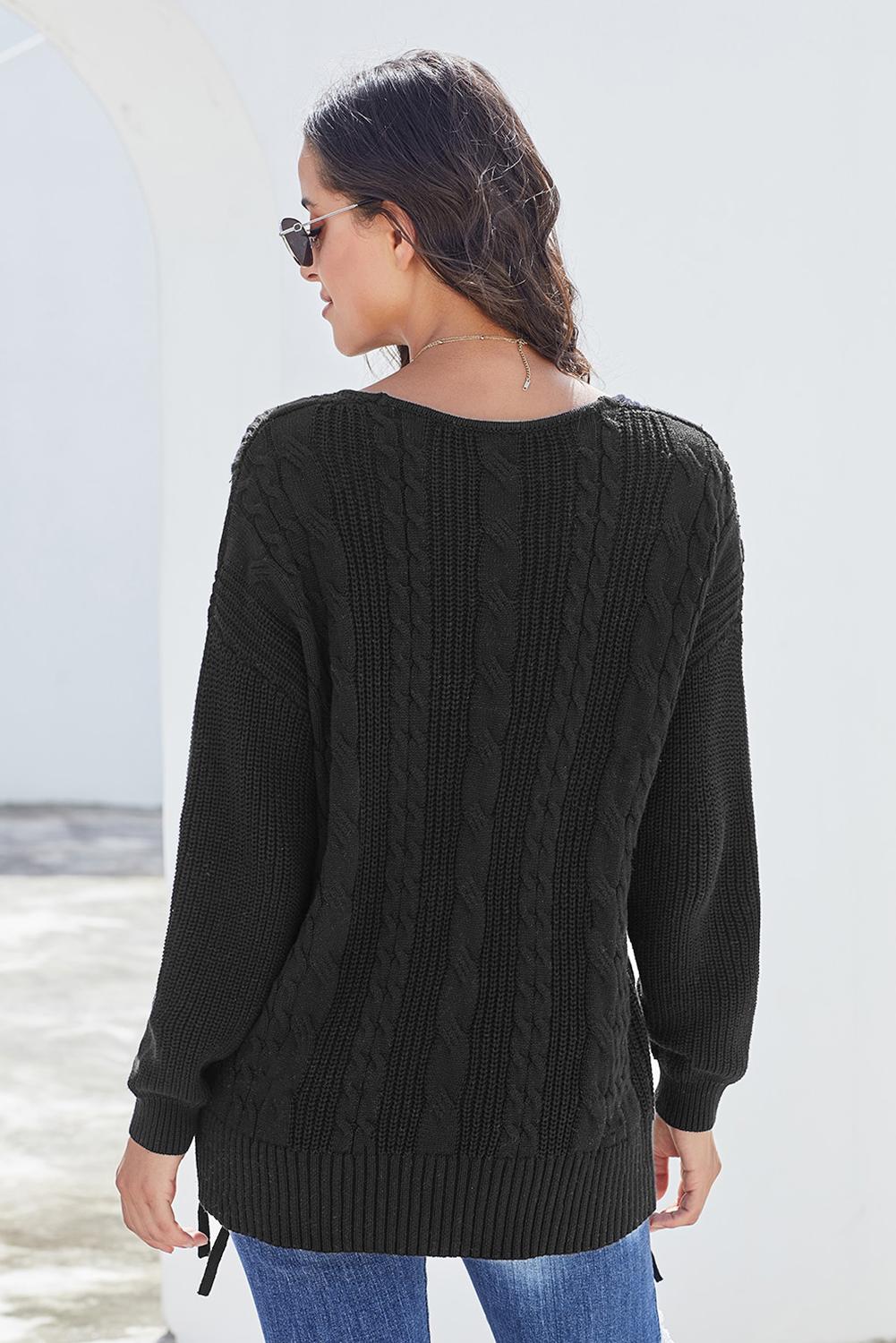 Knit Sweater for Women Up Cable Black Love Letters Lace-Trimmed
