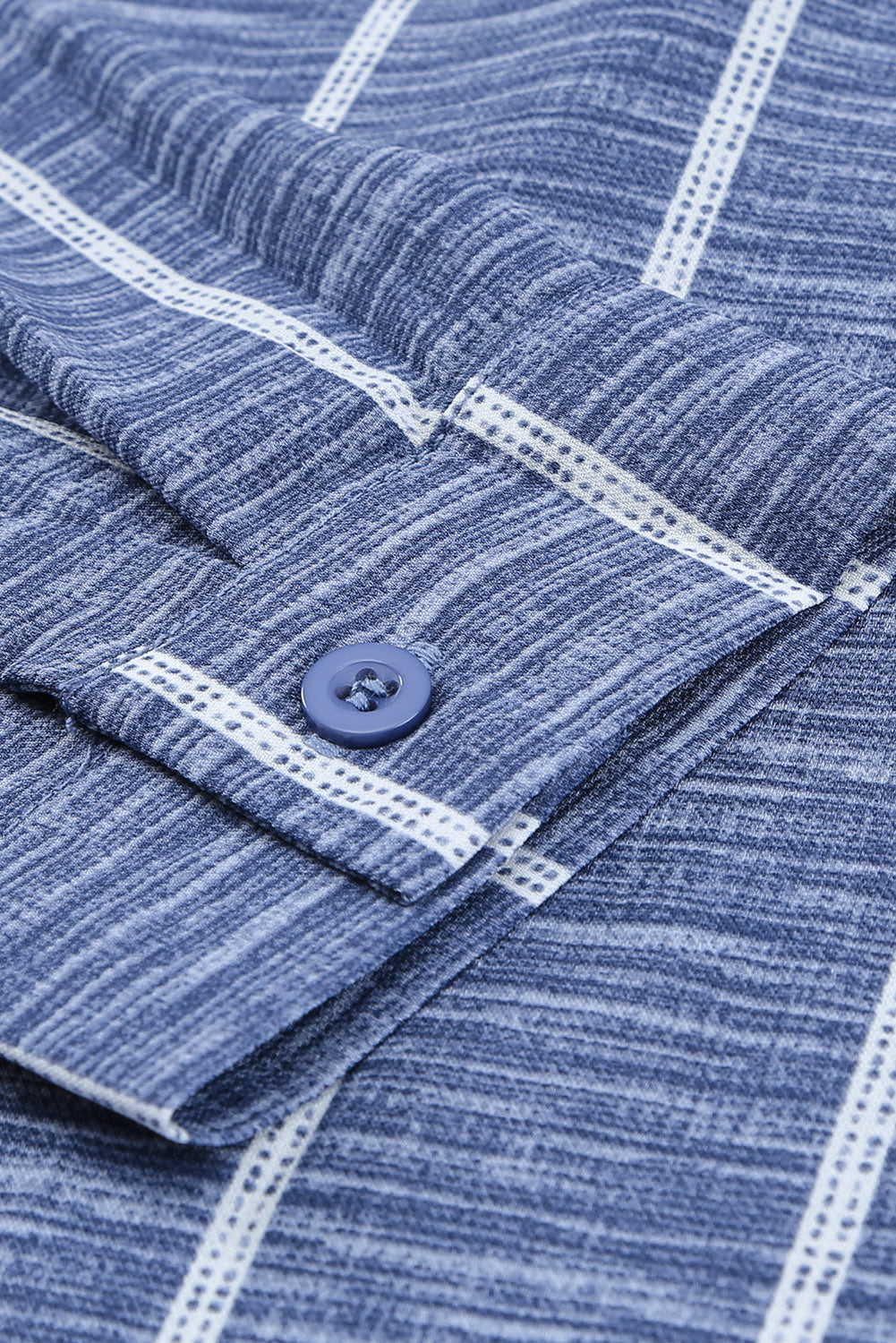 Women's Pocket Long-Sleeve Blue Striped V Neck Tops