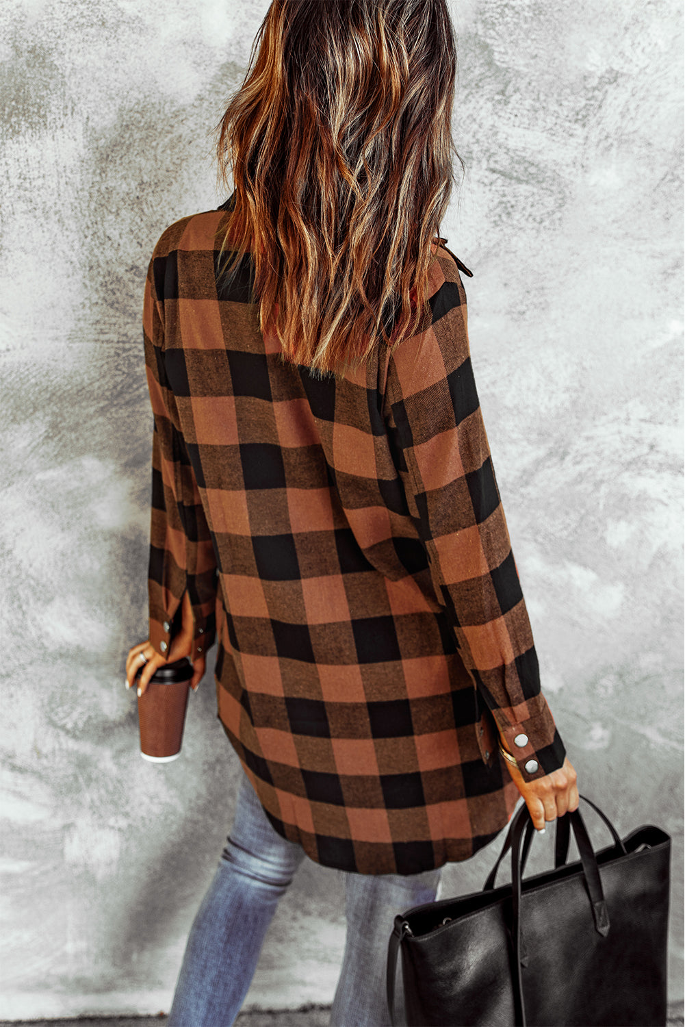 Women's Shacket Featuring Brown Plaid