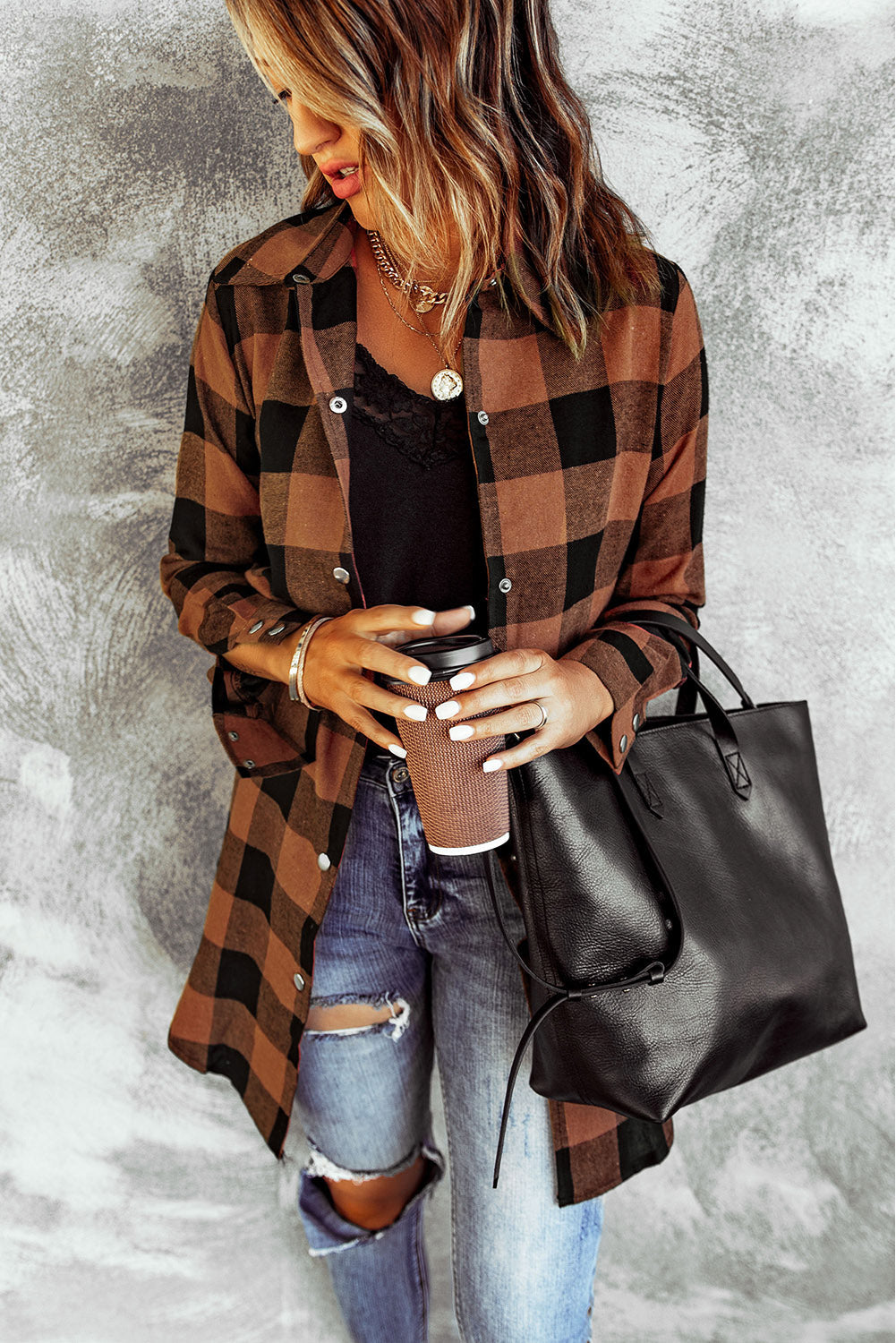 Women's Shacket Featuring Brown Plaid