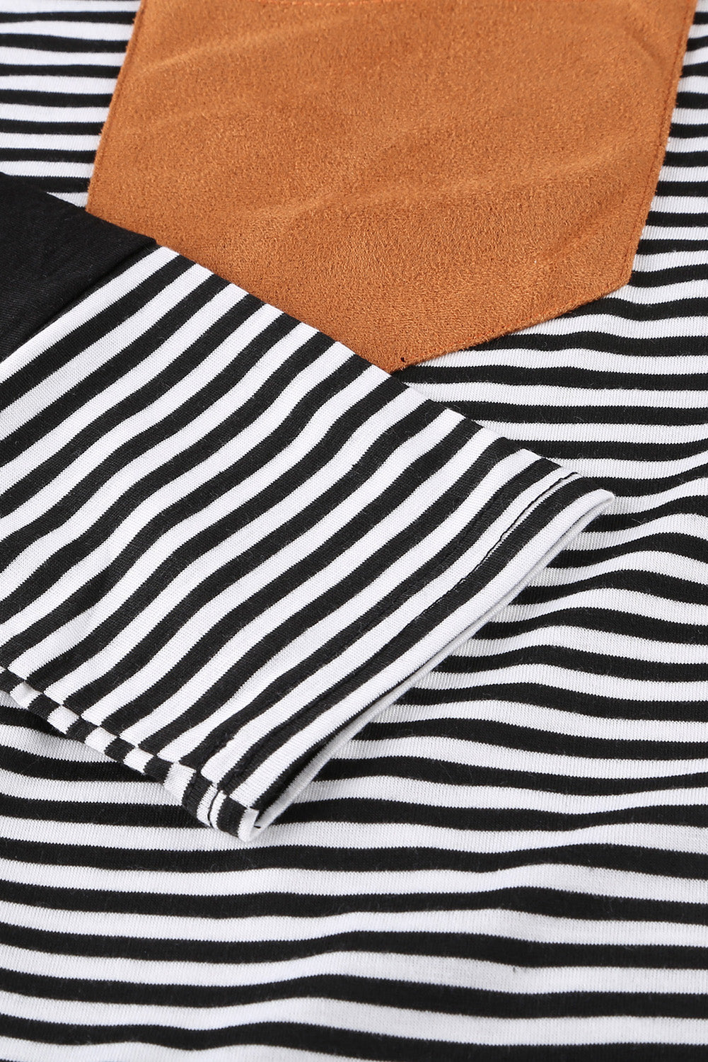 Women's Top with Patch Pocket Long-Sleeve Everyday Black Striped Pinstripe
