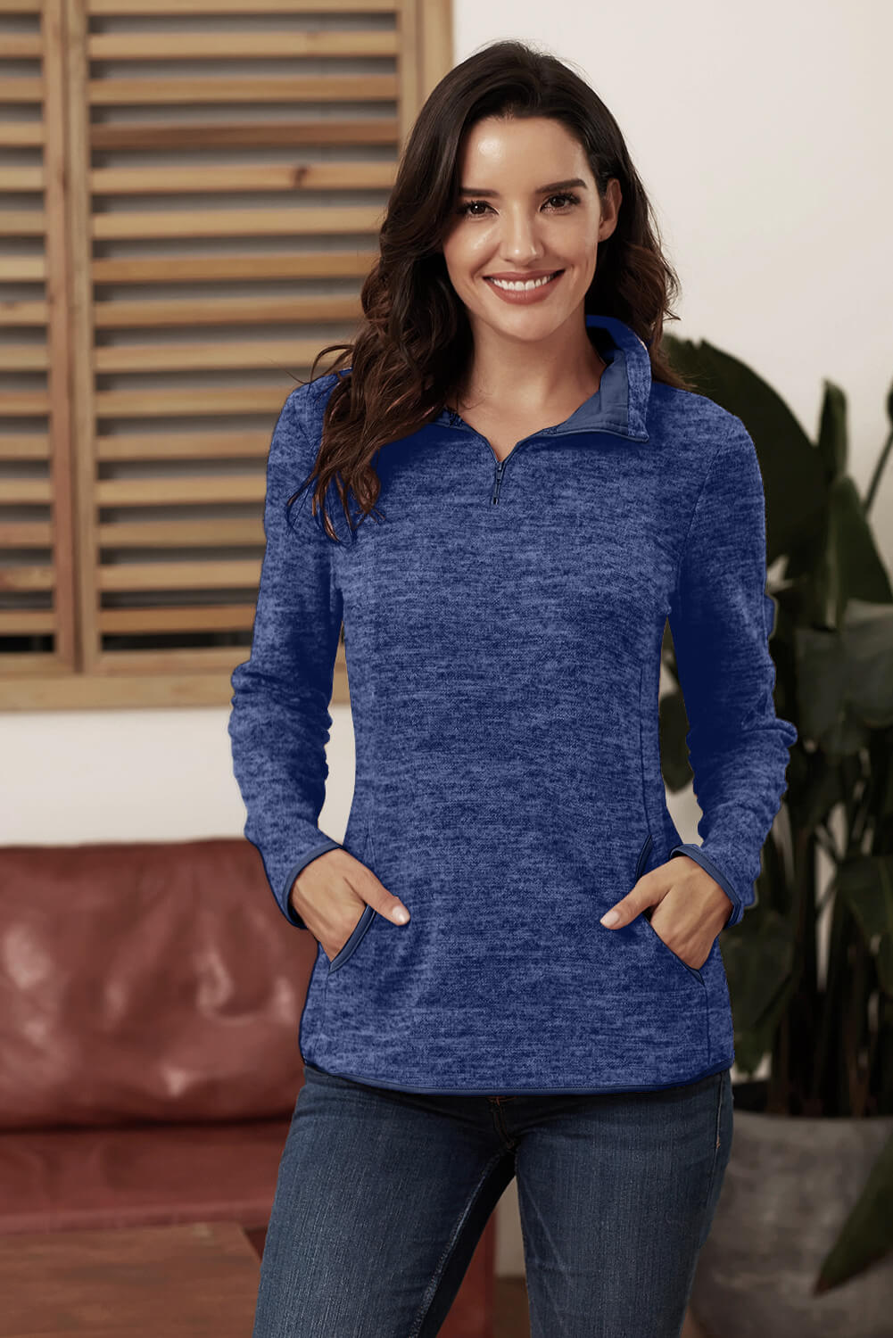 Pullover Sweatshirt for Women Everyday Blue Quarter Zip