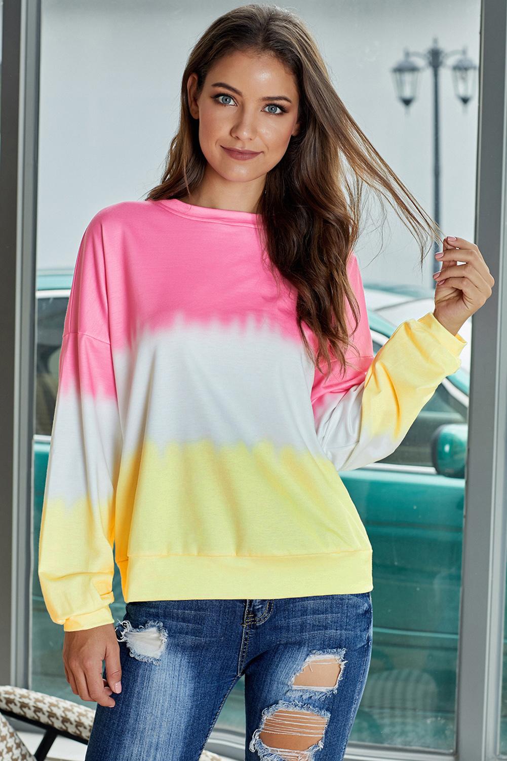 Women's Pullover Sweatshirt Featuring Tie Dye Everyday Pink Color-Block