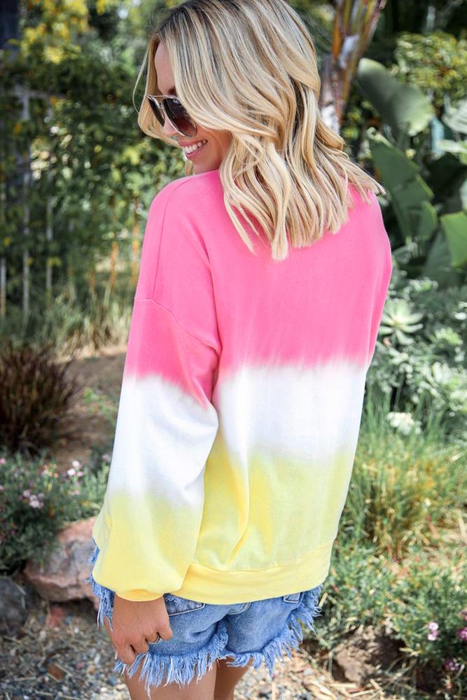 Women's Pullover Sweatshirt Featuring Tie Dye Everyday Pink Color-Block