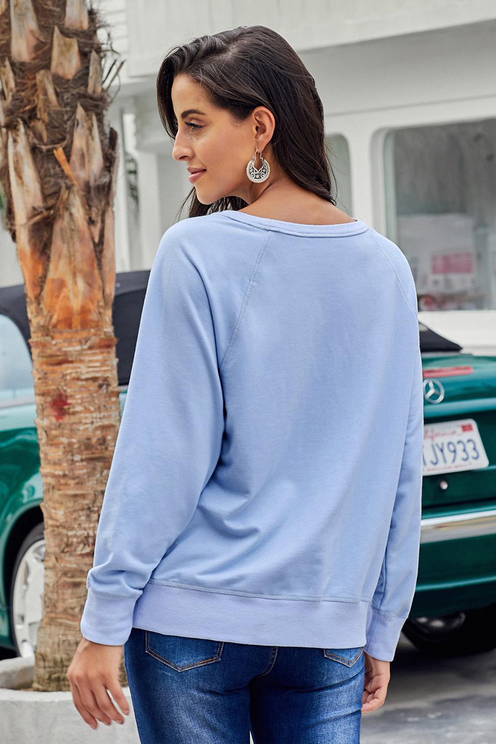 Pullover Sweatshirt for Women Blue French Terry Cotton Blend Everyday Sky