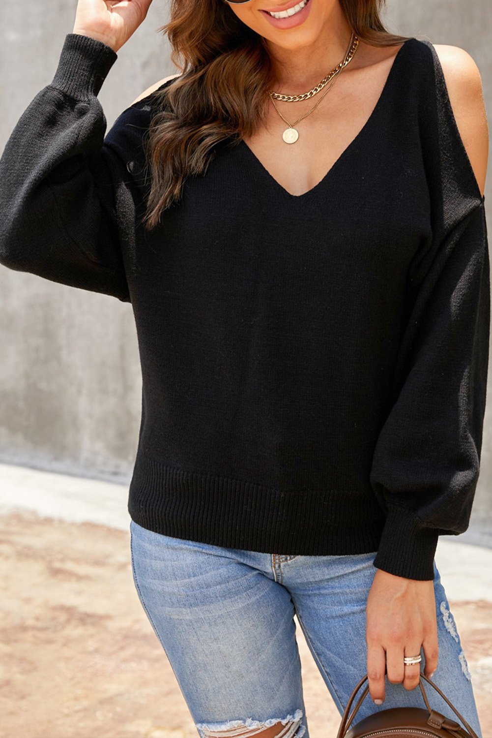Sweater for Women Shoulder Black Cold