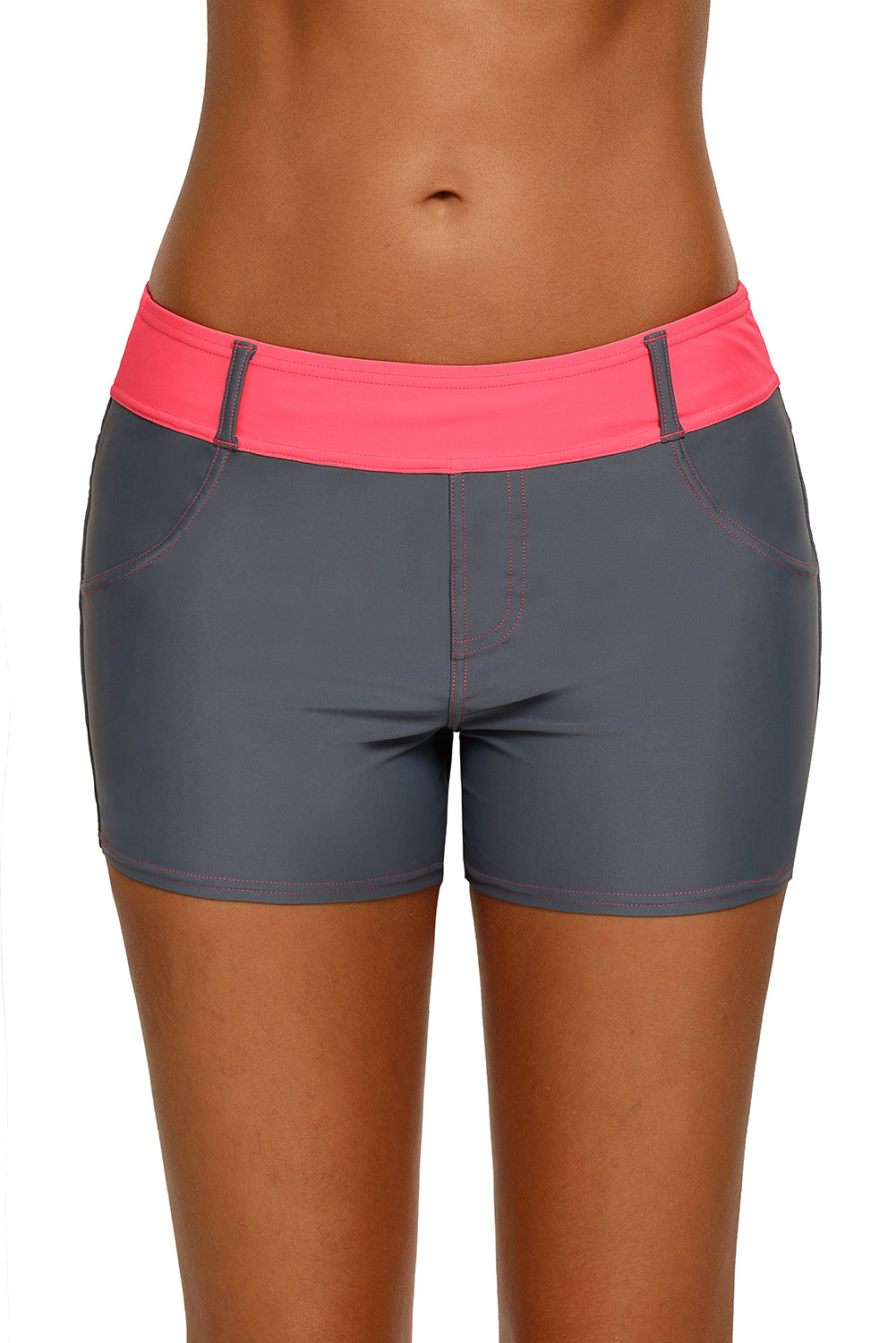 Women's Faux Denim Sports Shorts Swim Coral Waistband Bottoms