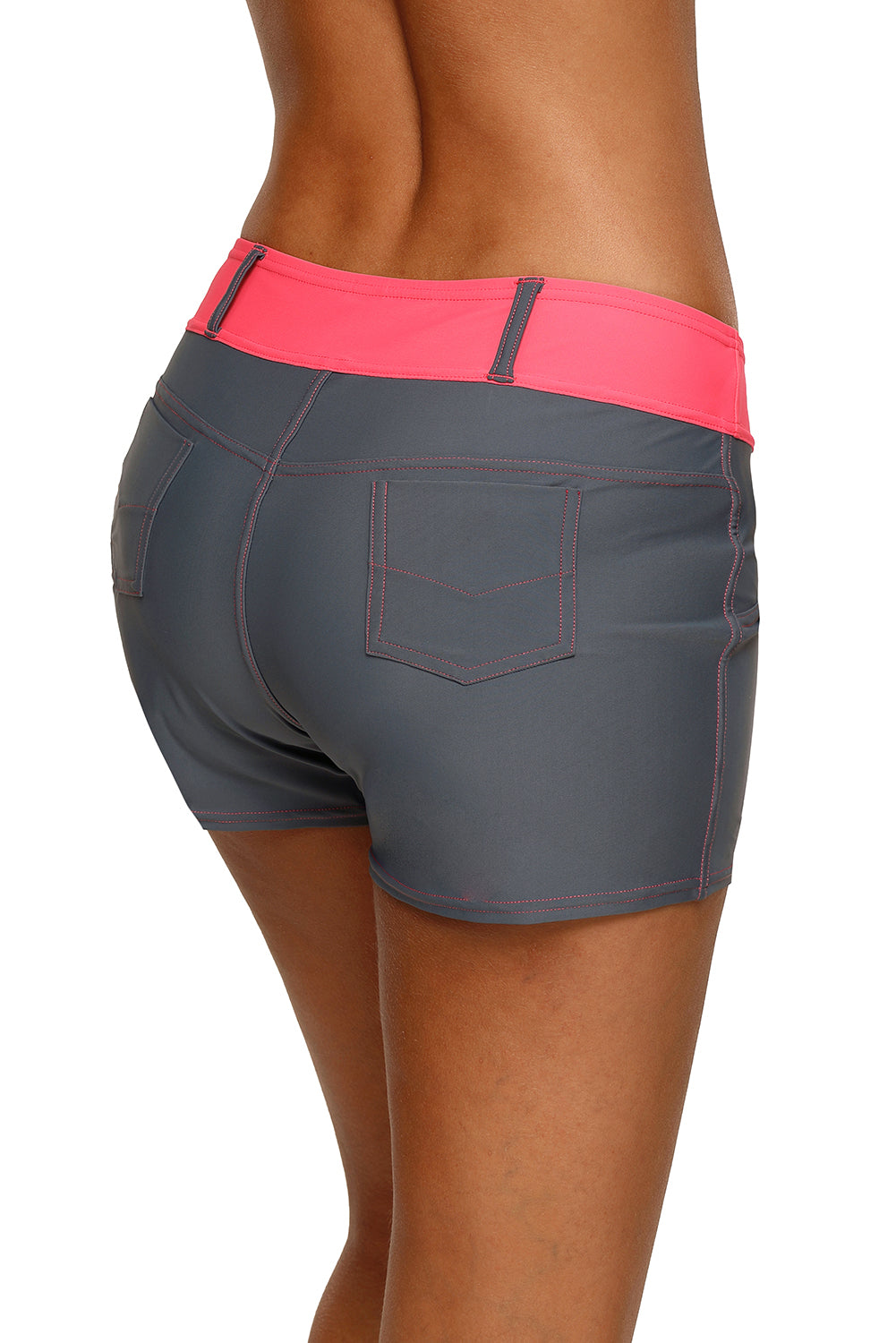 Women's Faux Denim Sports Shorts Swim Coral Waistband Bottoms