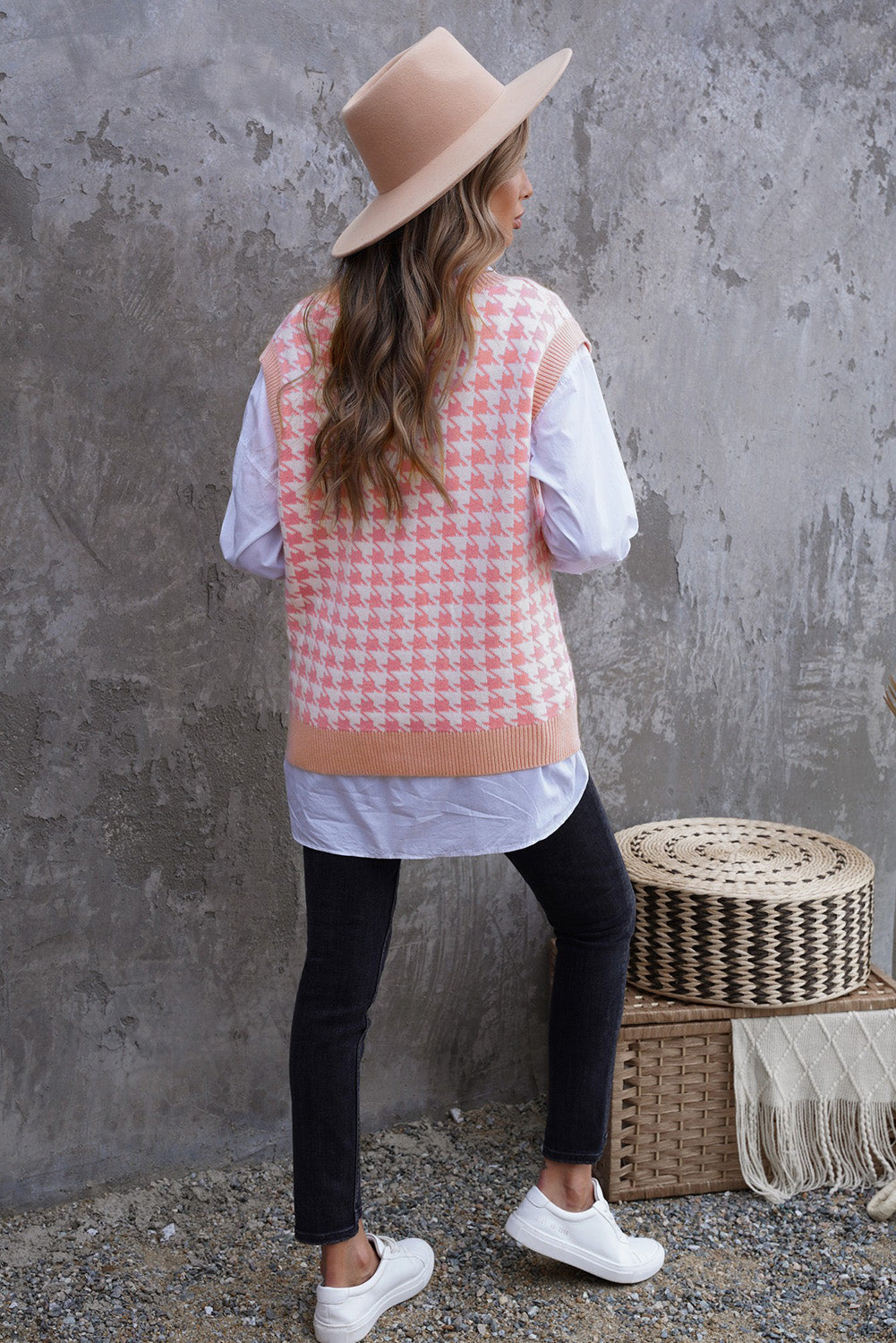 Women's Houndstooth Vest Cardigan