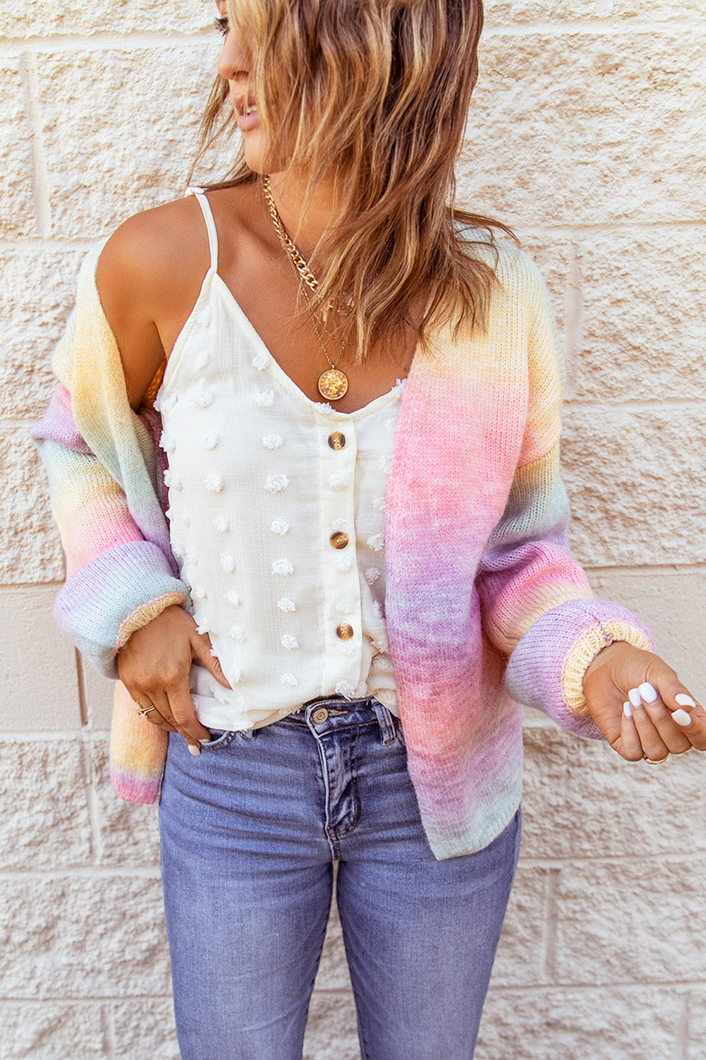 Cardigan for Women Ombre Tie-dye Wool