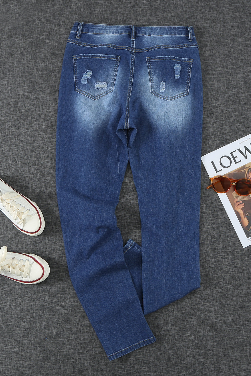 Women's Jeans Featuring Boyfriend Fashion Blue Ripped Plaid Straight Legs