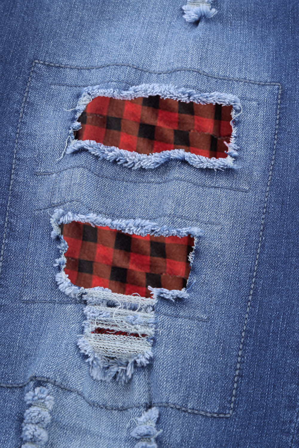 Women's Jeans Featuring Boyfriend Fashion Blue Ripped Plaid Straight Legs