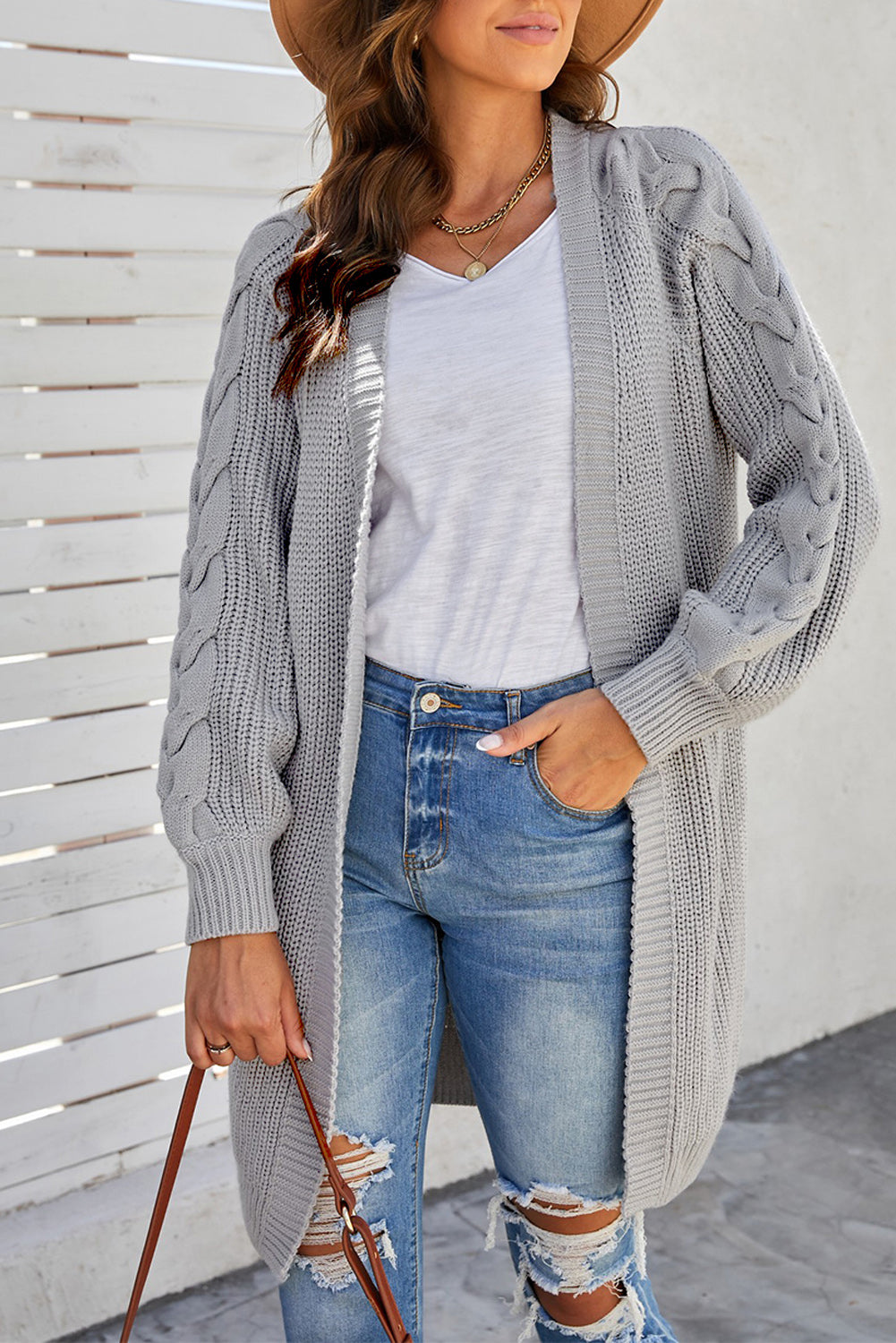 Long Cardigan for Women Cable Sleeve