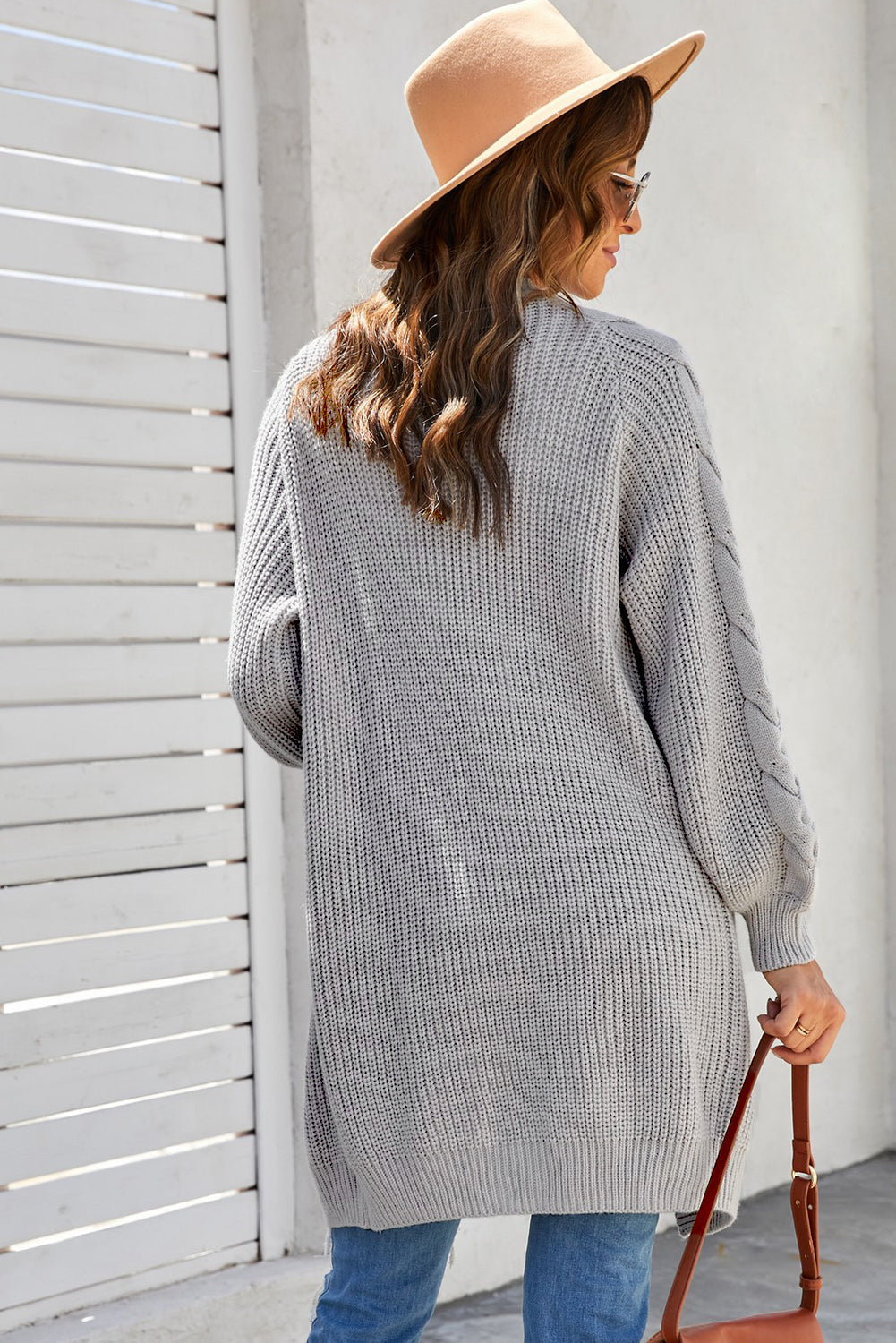 Long Cardigan for Women Cable Sleeve