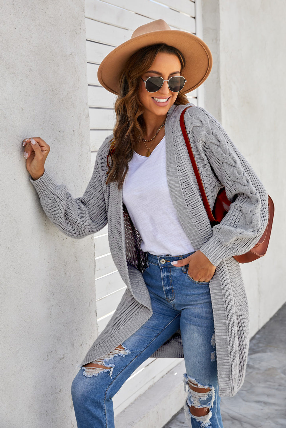 Long Cardigan for Women Cable Sleeve