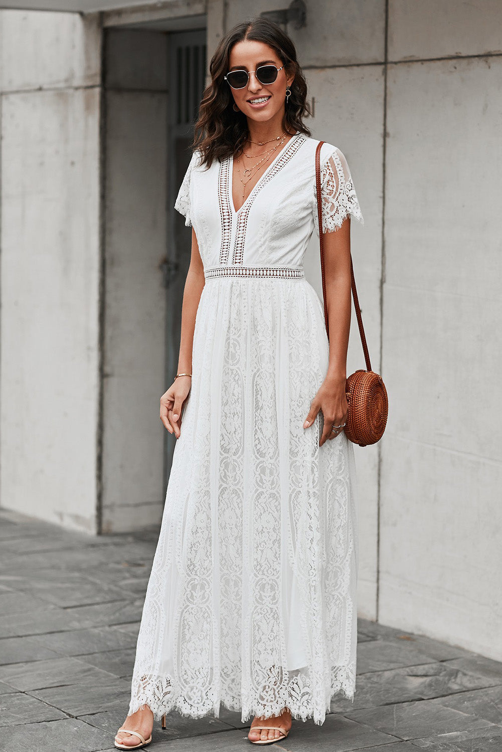 Maxi Dress for Women Heart White Lace-Trimmed Fill Your
