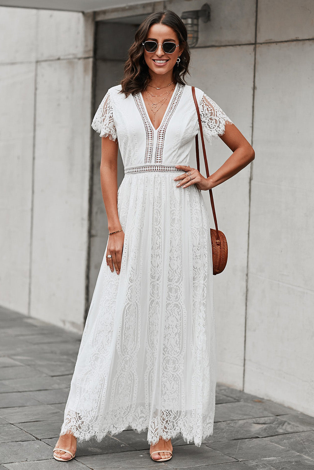 Maxi Dress for Women Heart White Lace-Trimmed Fill Your