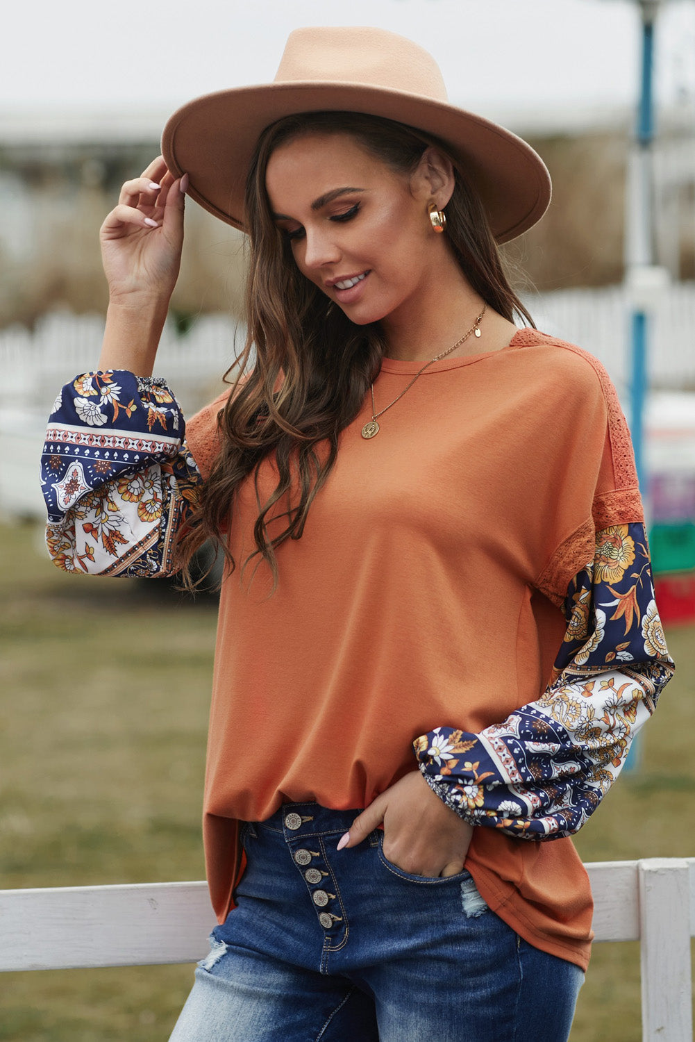 Women's Top Featuring Bohemian Balloon Sleeve