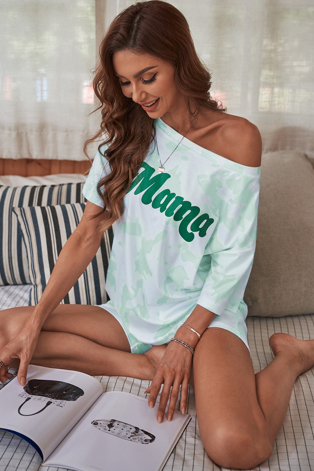 Women's Set with Green Mama Tie-dye Print Short Lounge