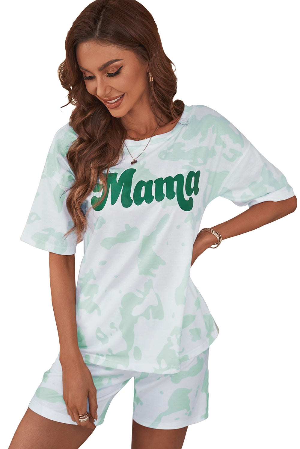 Women's Set with Green Mama Tie-dye Print Short Lounge