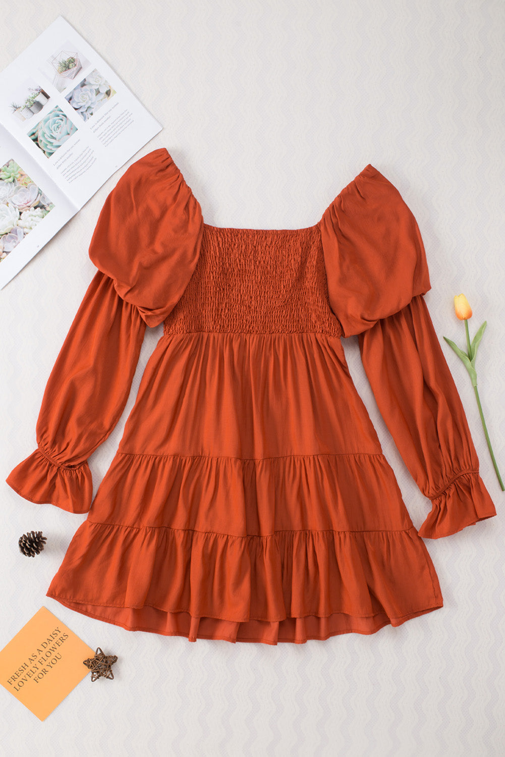 Women's Mini Dress Featuring Ruffle-Trimmed Brown Bohemian