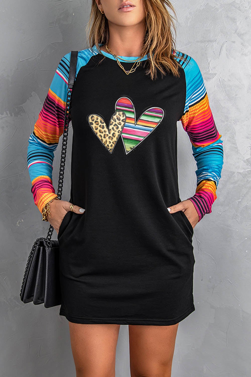 Mini Dress for Women Serape Hearts Leopard-Print