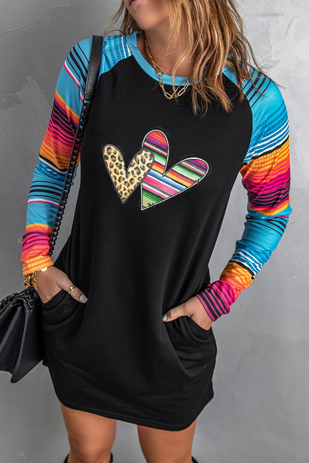 Mini Dress for Women Serape Hearts Leopard-Print