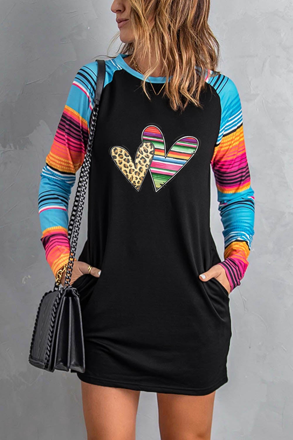 Mini Dress for Women Serape Hearts Leopard-Print