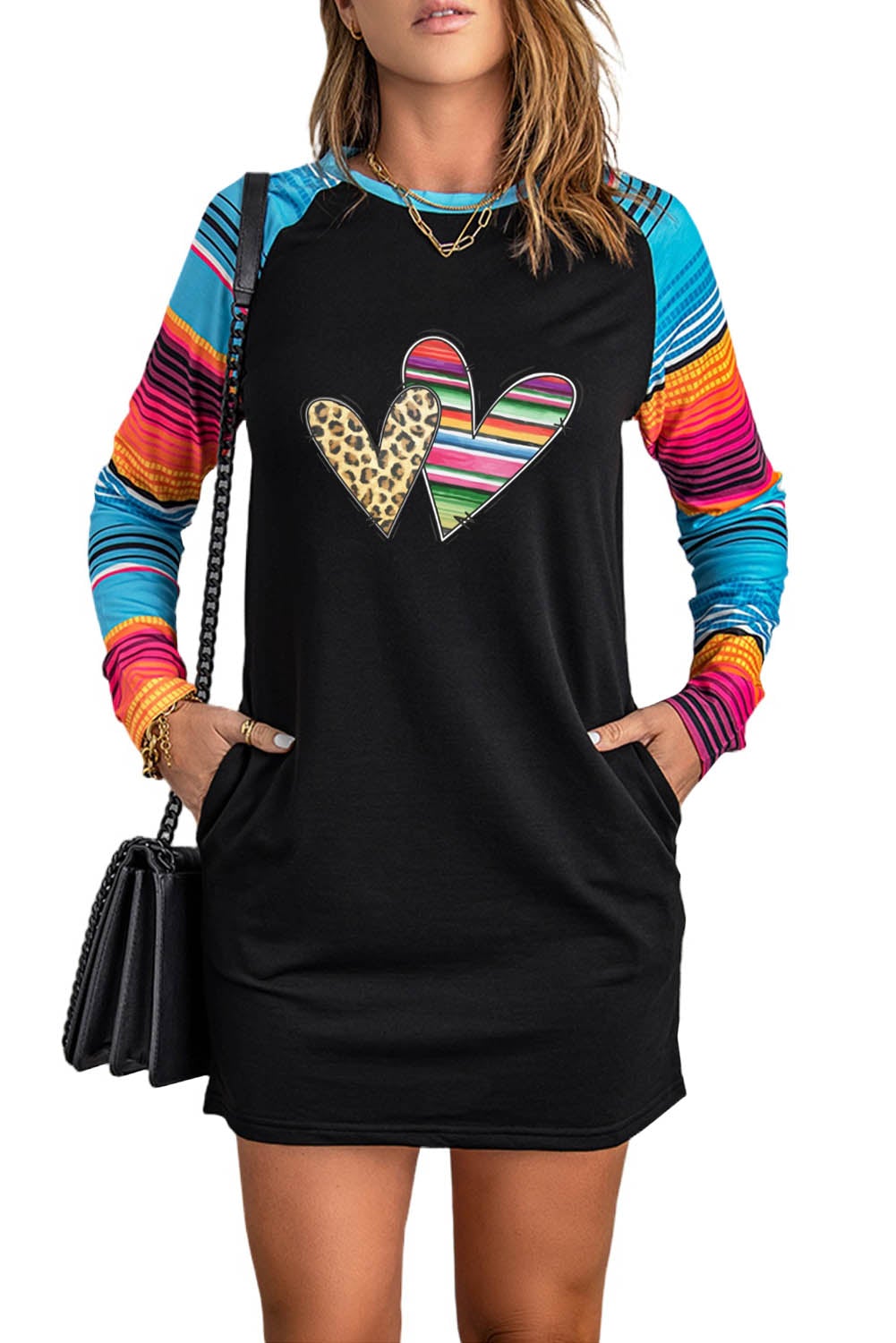 Mini Dress for Women Serape Hearts Leopard-Print