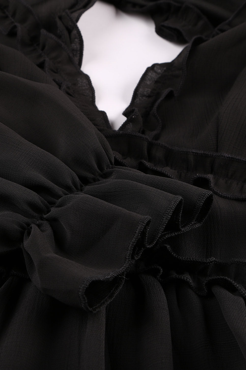 Dress for Women Ruffle-Trimmed Detailing Long-Sleeve Open-Back Black V Neck