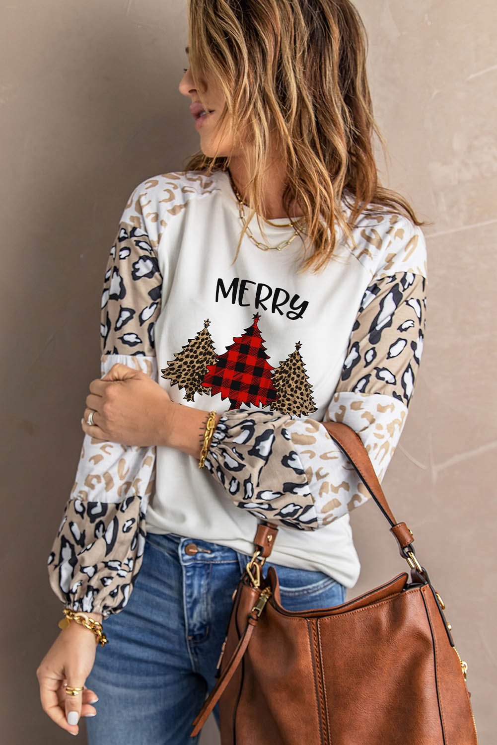 Women's Top Featuring Long-Sleeve Merry Christmas