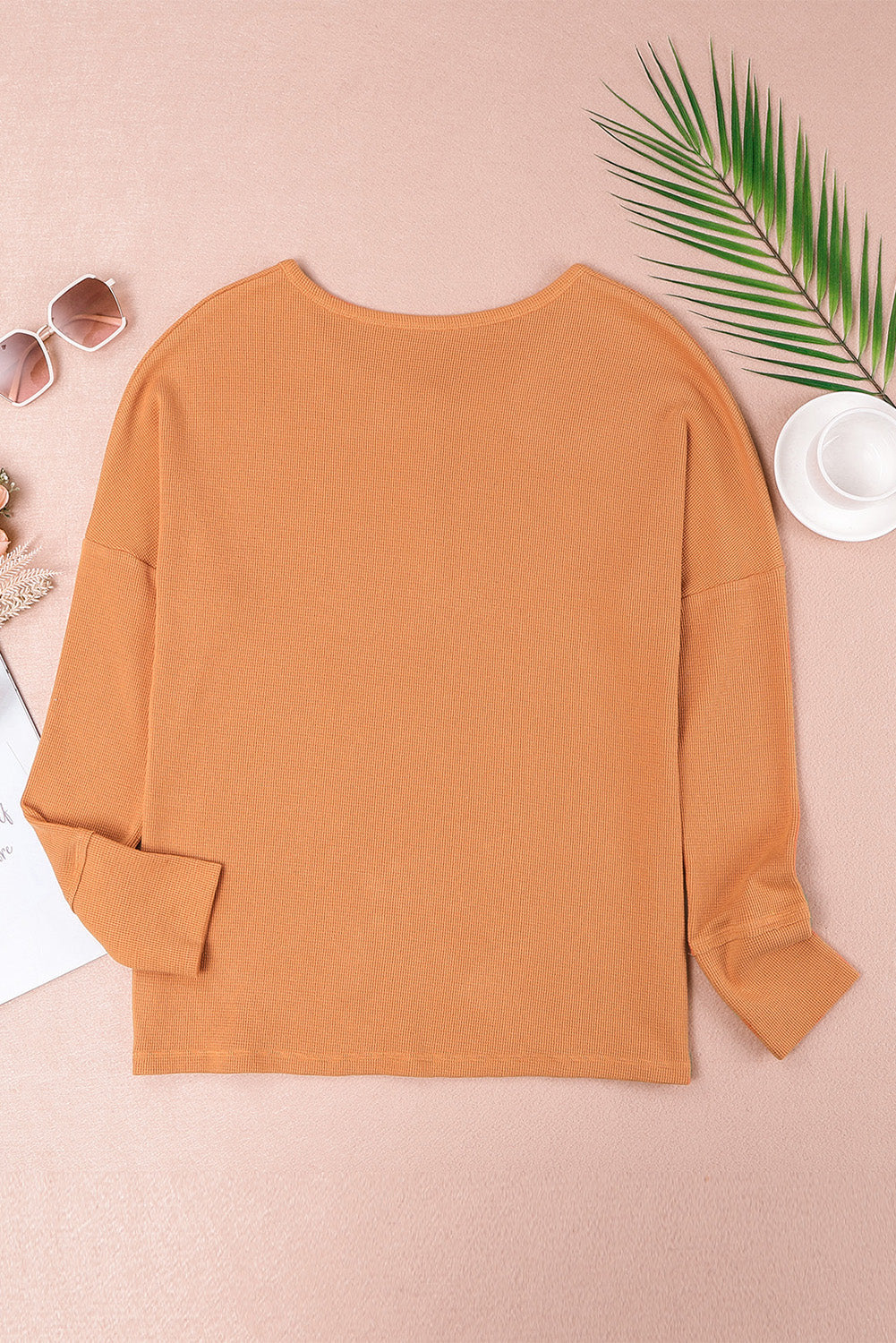 Women's Henley Top with Knitted Orange Waffle