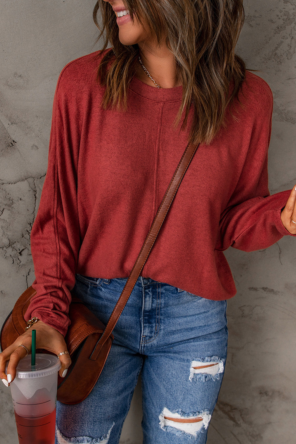 Women's Top with Long-Sleeve Everyday Red