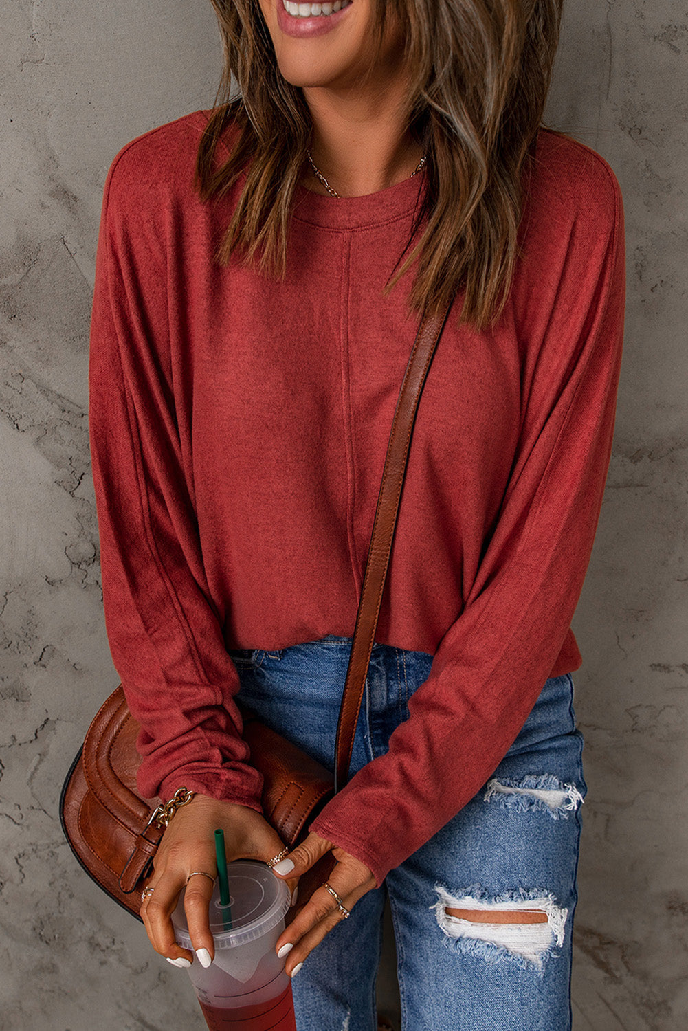 Women's Top with Long-Sleeve Everyday Red