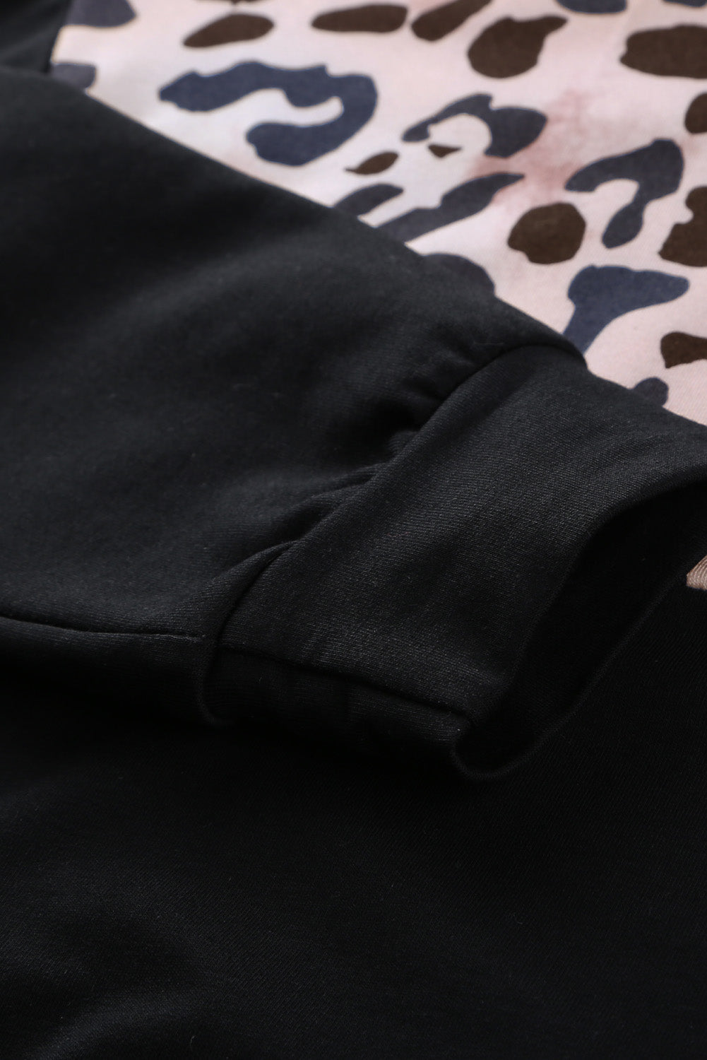Sweatshirt for Women Everyday Leopard-Print Black Zip Stand Collar Dropped Sleeve