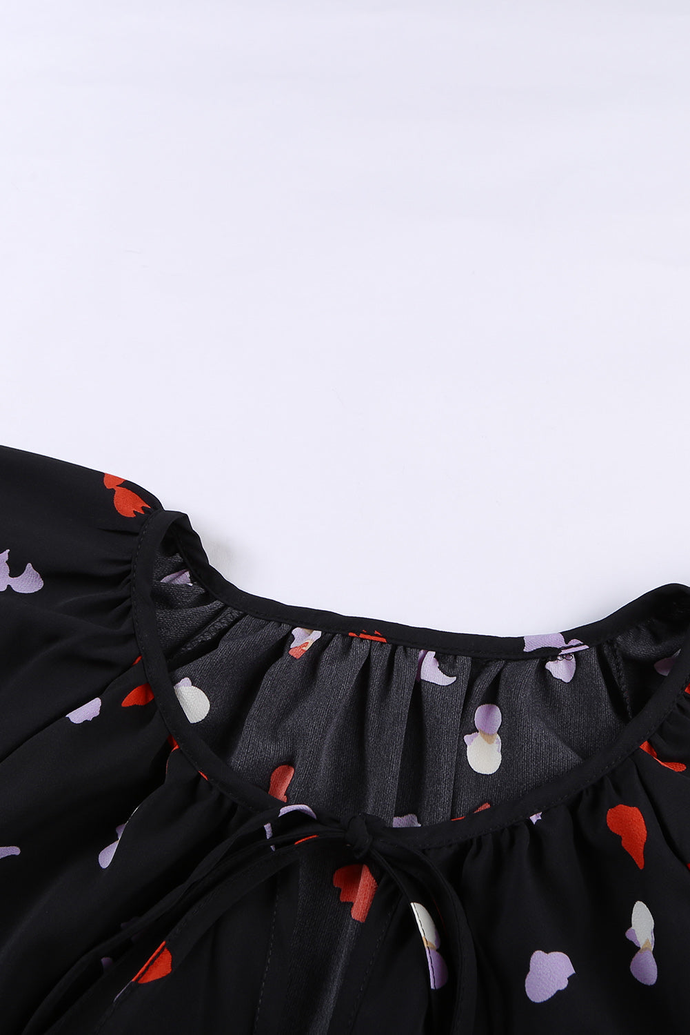 Women's Blouse with Black V-neck Short-Sleeve Floral-Print Print Fantasy Fluttering